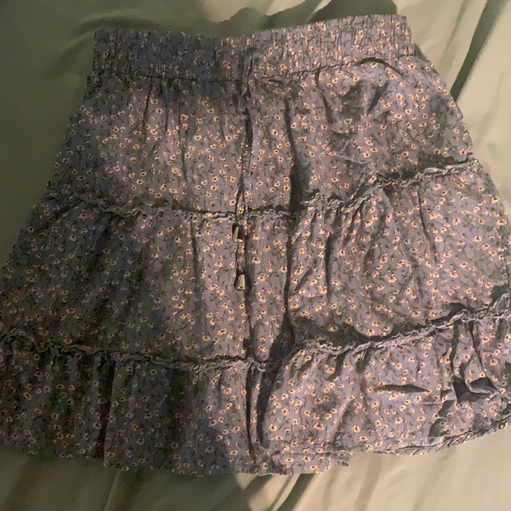 blue floral tiered skirt